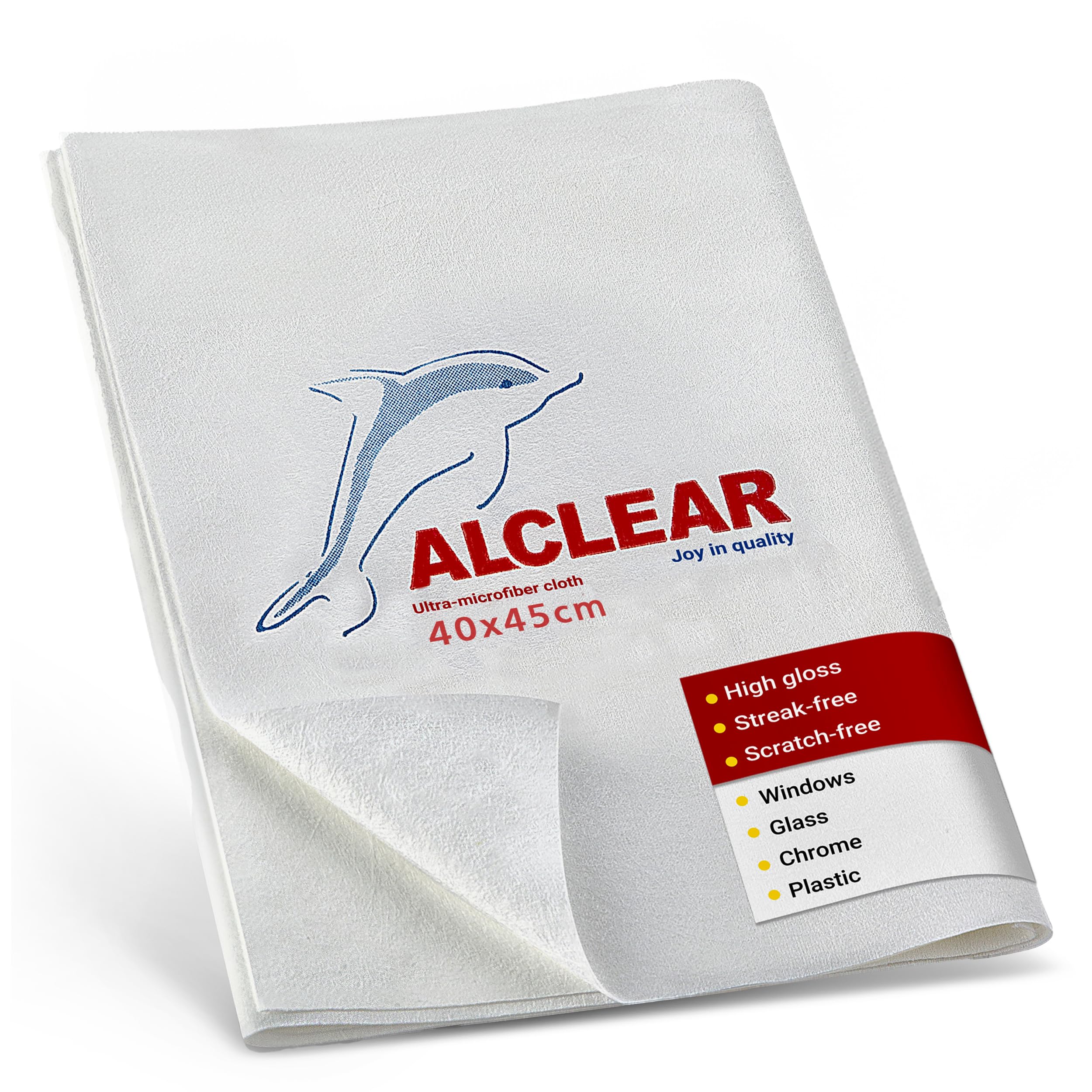 ALCLEAR 950001 Microfiber Cloth for Glass & Windows - 40x45cm, streak-free & lint-free - Ultra-microfiber for household & car glass cleaning - Saves time without need for drying - Made in Germany