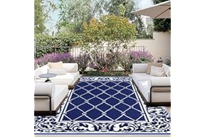 OutdoorLines Indoor Outdoor Rug for Patio 4x6 ft - Reversible Outside Carpet, Stain & UV Resistant Portable RV Mat, Plastic Straw Rug for Camping, Pool Deck, Porch Rhombus Navy & White