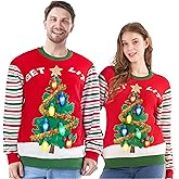JOYIN Ugly Christmas Sweater Women Men Couples, LED Light Up Ugly Christmas Sweater Kids 2025 Striped Tree(Red)