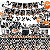 Dragon Birthday Party Decoration ,Including Happy Birthday Party Banner, Dinner Plates, Dessert Plates, Cups, Napkins, Tablecloth, Balloons, Straws, for Dragon Theme Party Supplies 20 Guest (A)