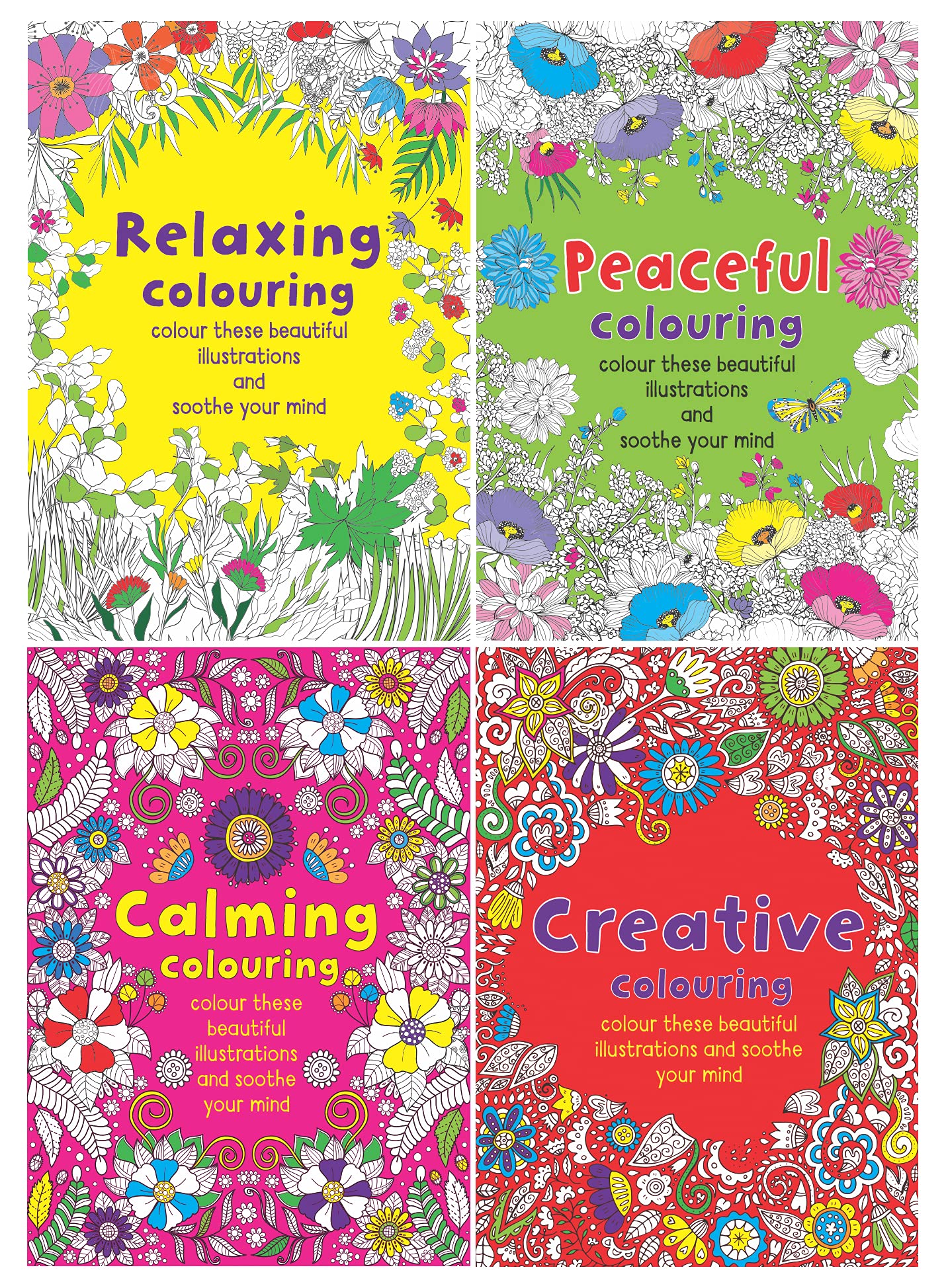 W.F. Graham Relaxing Antistress Adult Colouring Books, Size A4, Set of 4 Coloring Books in Assorted Art Pattern Designs