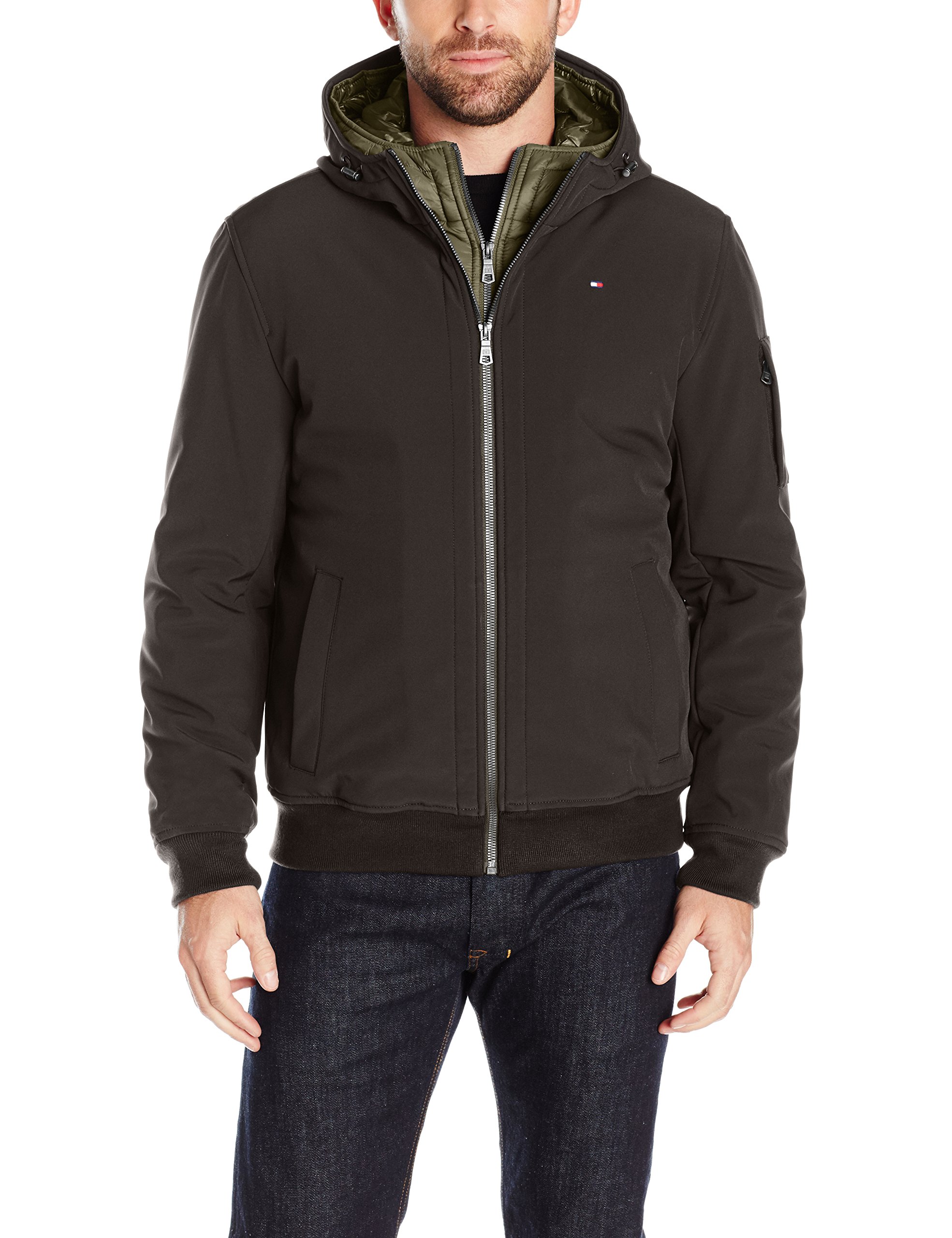Tommy Hilfiger Men's Soft Shell Fashion Bomber with Contrast Bib and