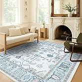 Fame Living Cream Green Oushak Rug, Modern, Vintage, Turkish, Eclectic, Floral, Pastel, Washable, Area Rugs for Living Room, Dining, Bedroom, Office, Entryway, Foyer, Playroom, Nursery, 5'x6'9"