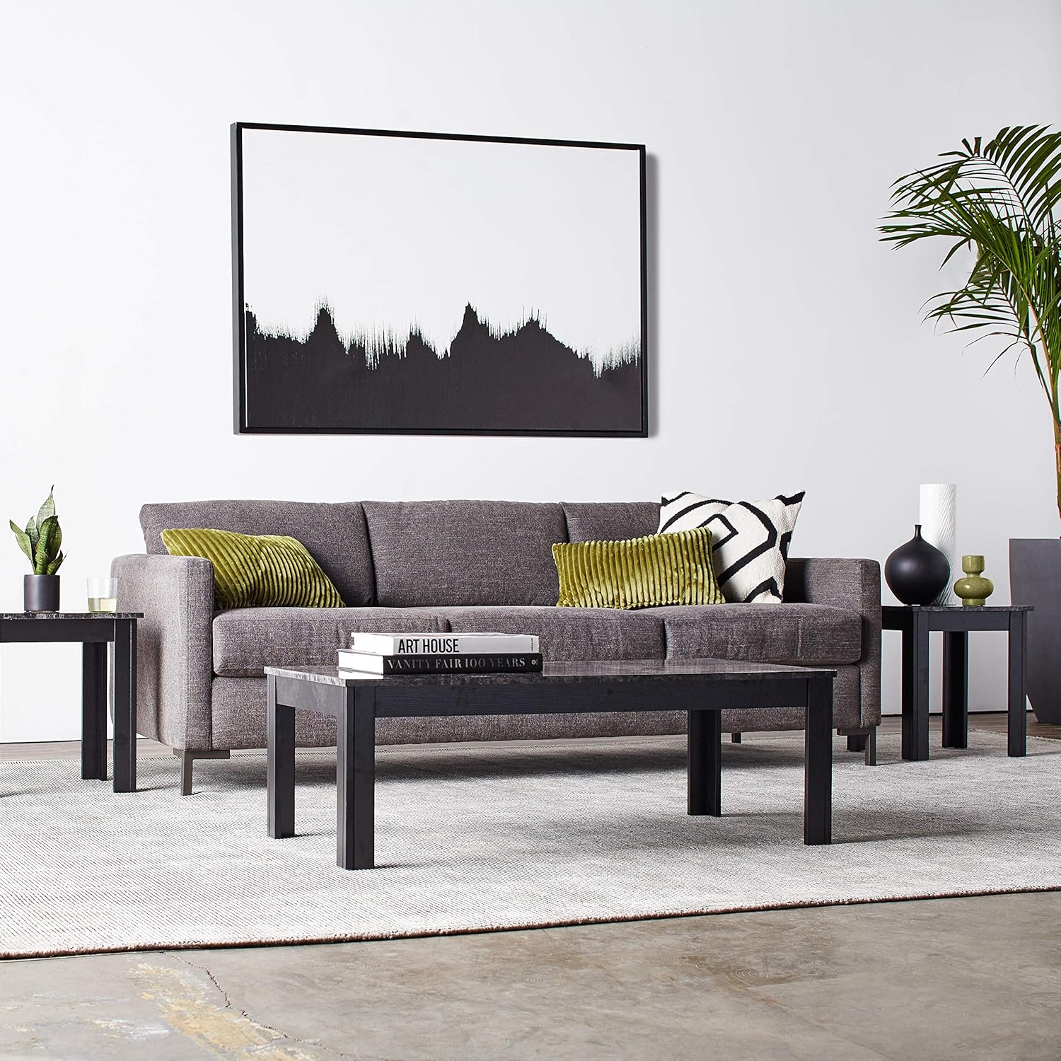 Coaster Home Furnishings 3-Piece Occasional Table Set with Marble-Looking Top, Black: Furniture & Decor