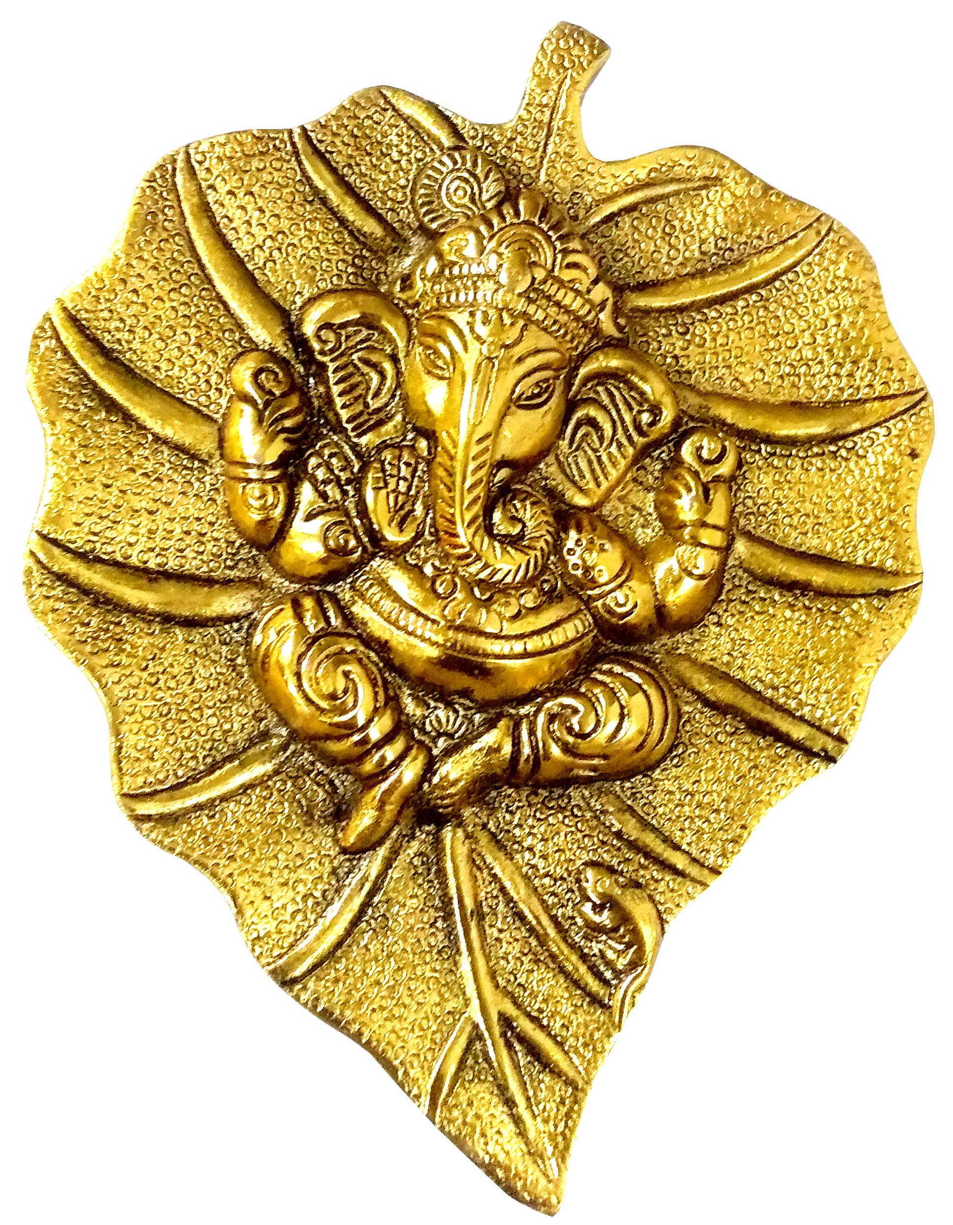 Purpledip White Metal Wall Hanging Ganesha: Gold Finish Ganapathy Idol (10187A)