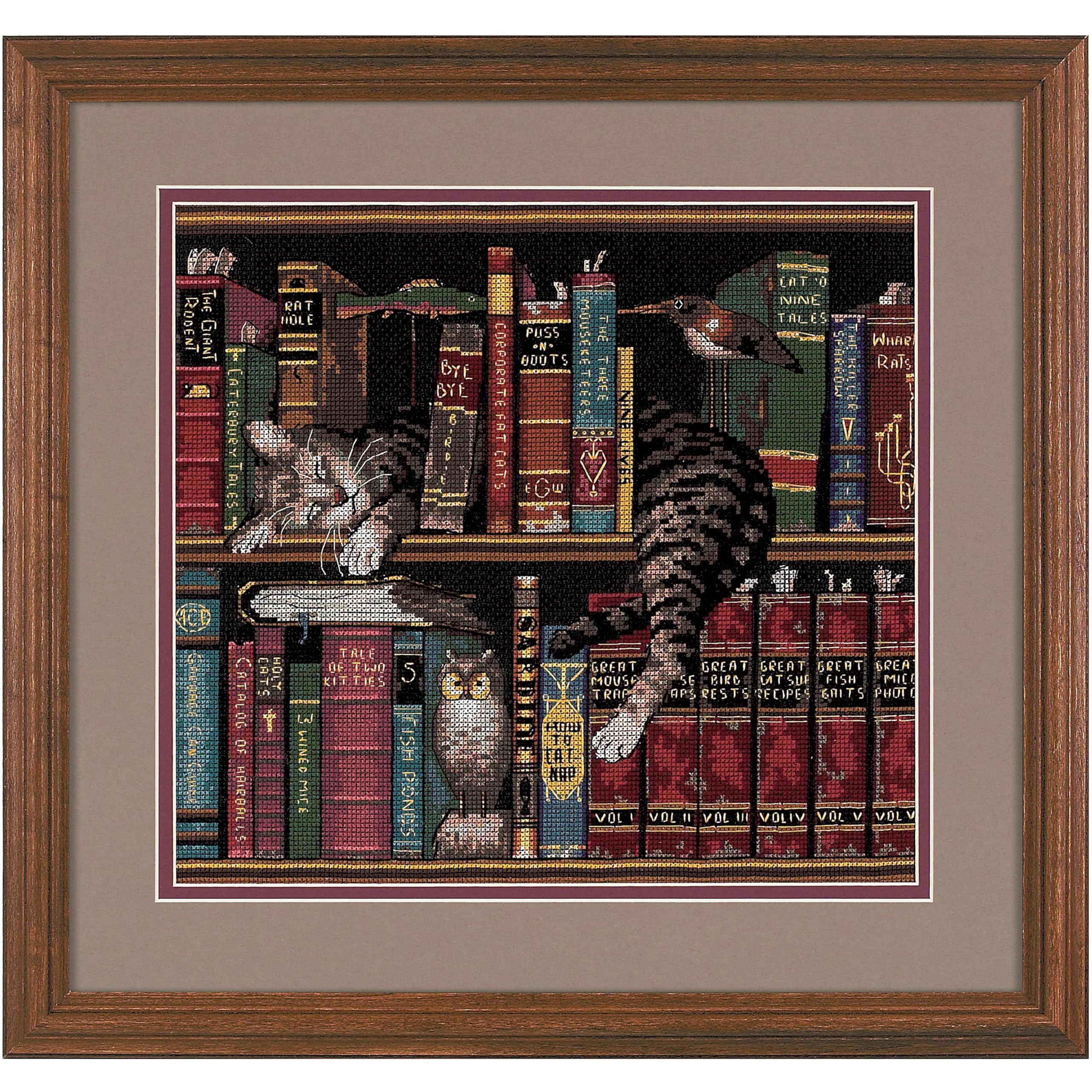 Dimensions 'Frederick the Literate' Snoozing Cat Counted Cross Stitch Kit, 14 Count Black Aida, 12