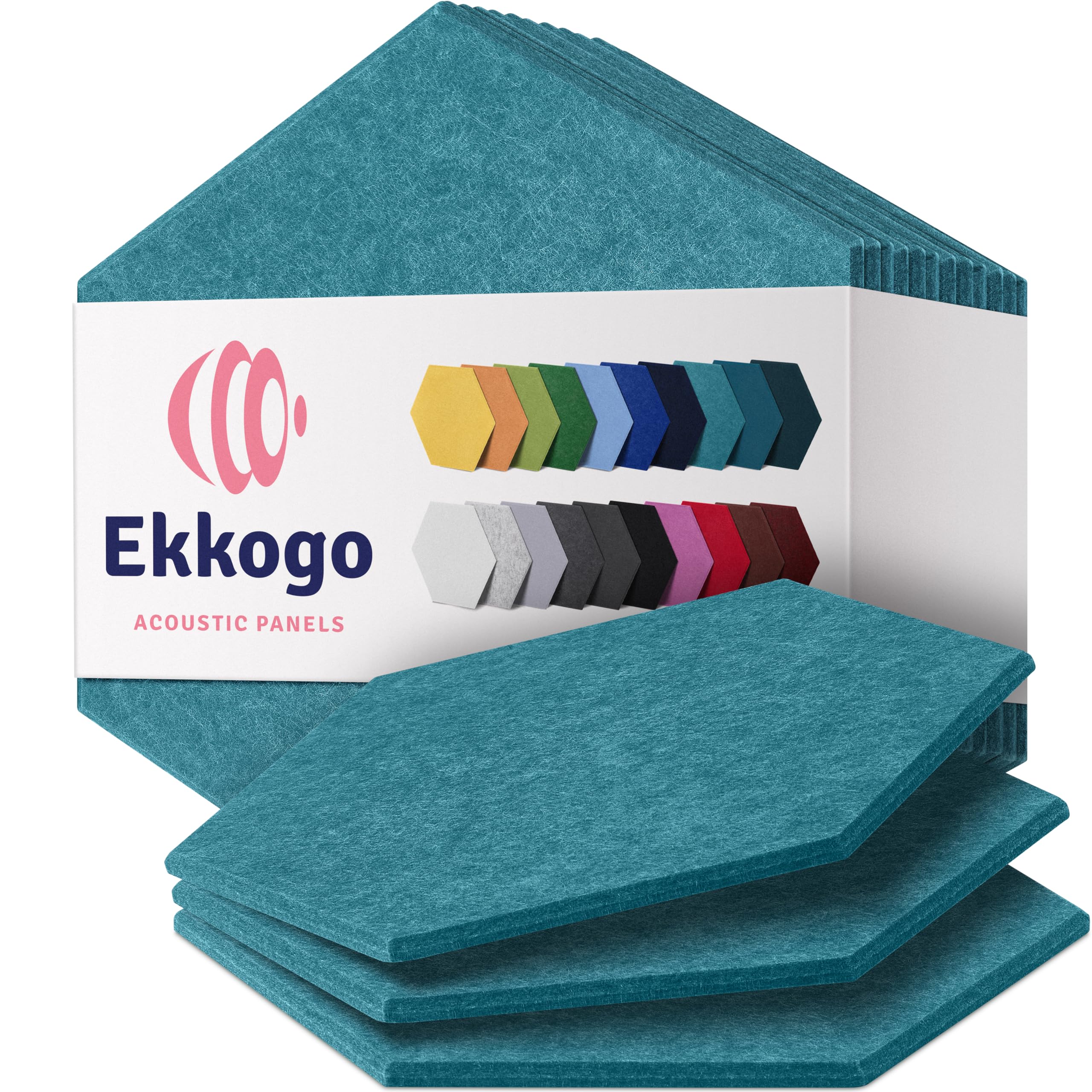 Photo 1 of Ekkogo Acoustic Panels 12-Pack - 14"X12.1"X0.4" Soundproof Wall Panels - High Density Sound Dampening - Light Turquoise Hexagon