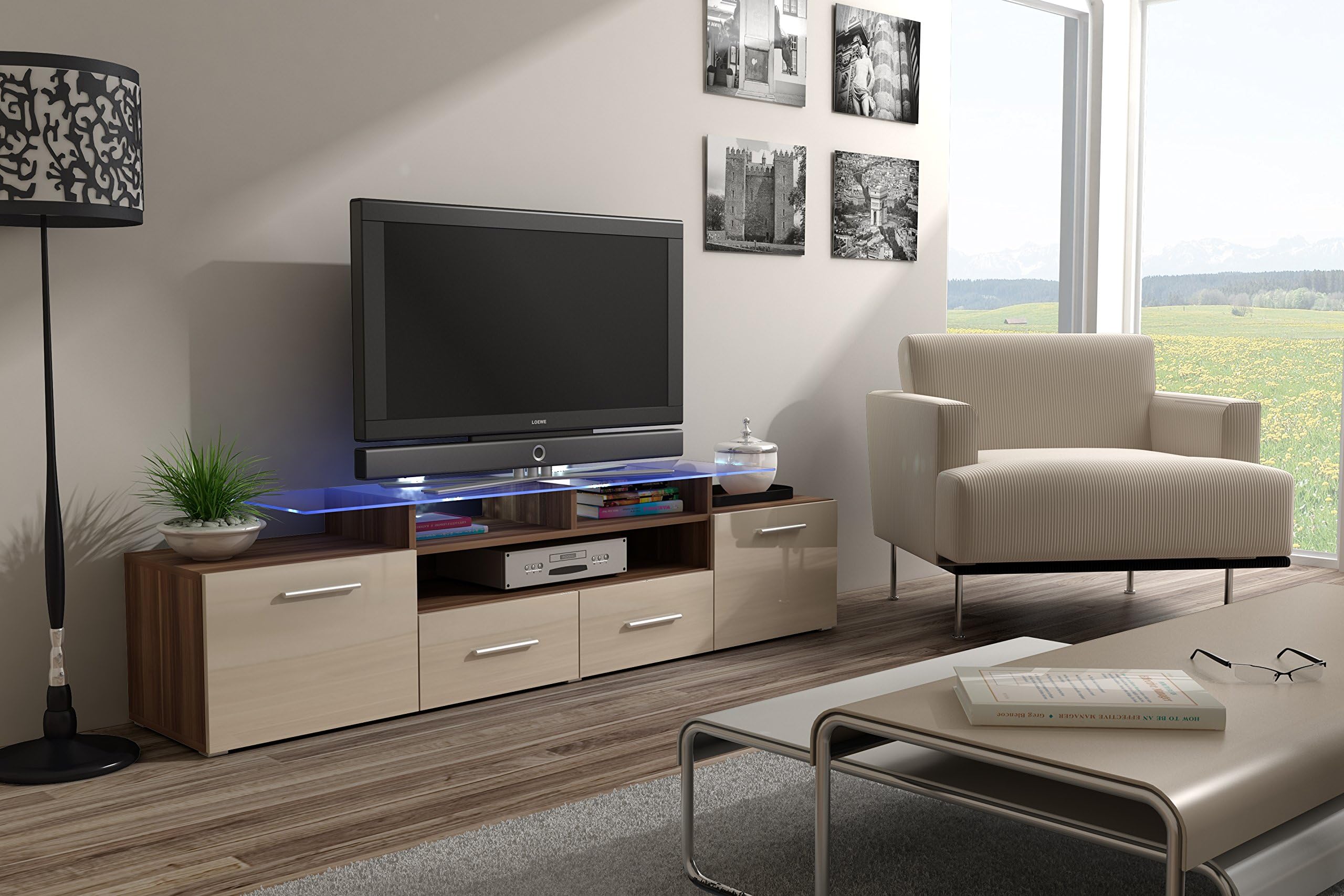 Modern HIGH GLOSS EVORA WALLIS PLUM TV Stand Display Cabinet WALL Entertainment UNITTV CABINETS / TV STANDS / Lounge Living Room Furniture / HIGH GLOSS FURNITURE / ENTERTAINMENT UNIT / LIVING ROOM (High Gloss Cream)