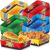 Sliner 48 Pcs Hero Theme Birthday Party Supplies 5Lb Large Hero Food Trays Party Favors Food Boats Snack Paper Trays for Birthday Decorations(Modern)