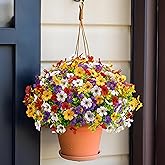 Der Rose 24 Pack Artificial Plants for Outdoors Fake Flowers Spring Decoration Silk Colorful Daisy UV Resistant for Home Porch Garden Decor