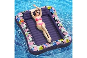 Tanning Pool Lounger Float, OKSUWATER 75" x 51" Pool Floats Adult with Headrest & Drink Holder, Blow-Up Bed Sun Tan Tub for Sunbathing, Beach, Backyard, Outdoor, Summer Water Party, L
