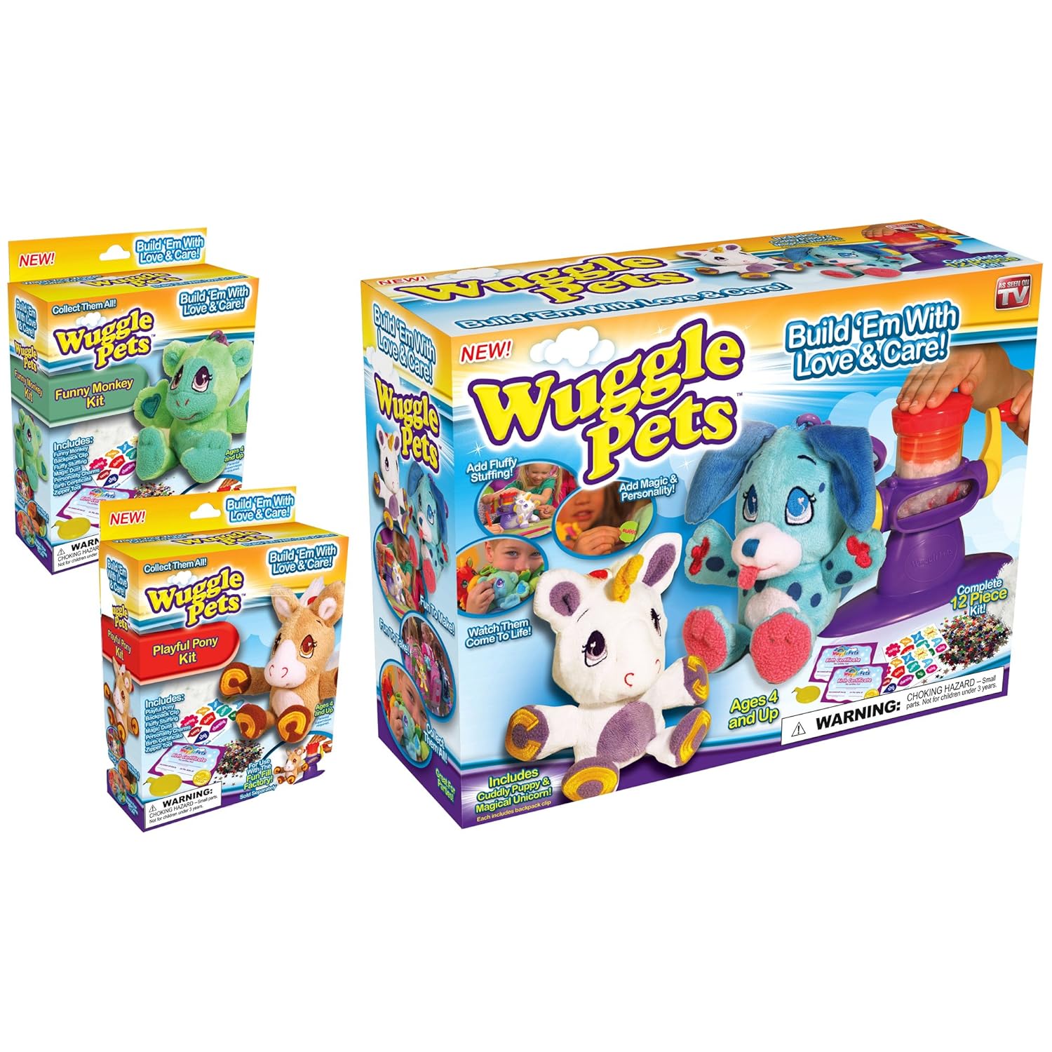 Wuggle Pet Bundle Pack Starter Set + Monkey & Pony Refills (4 Wuggle