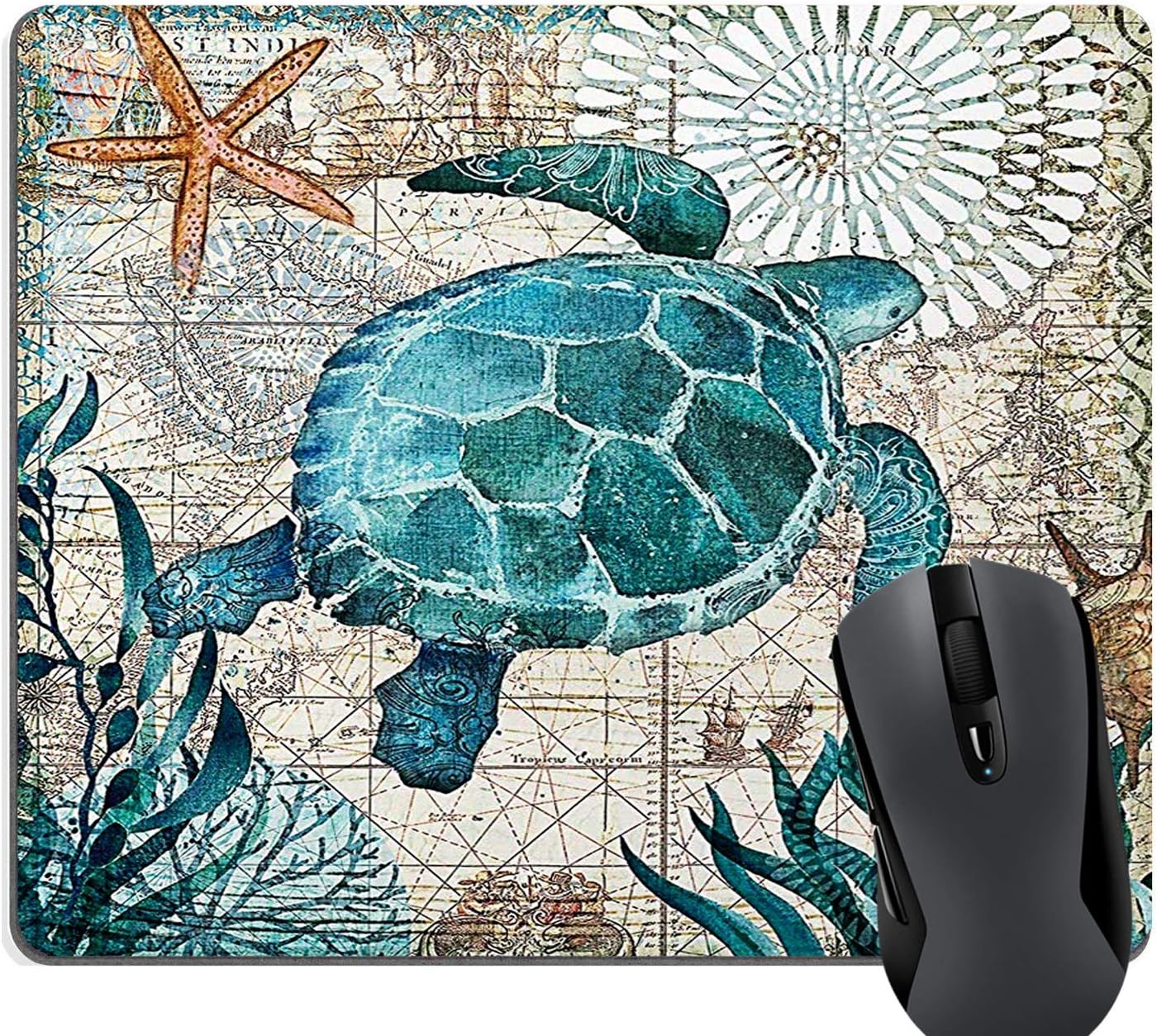 Knseva Marine Life Theme Sea Turtle Custom Mouse Pad Vintage Turquoise Painting Art Large Gaming Mouse Pads