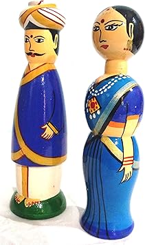 Crafts India Handcrafted Wooden Karnataka Gowdru Couple Doll - 16 cms(Assorted and Multicolored)