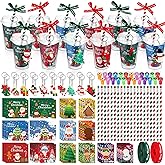Suclain 146 Pcs Christmas Goodie Cups for Xmas Party Favors Gift Christmas Keychain Pencil DIY Stickers for Stocking Stuffers Gift Exchange Goodie Bag Fillers