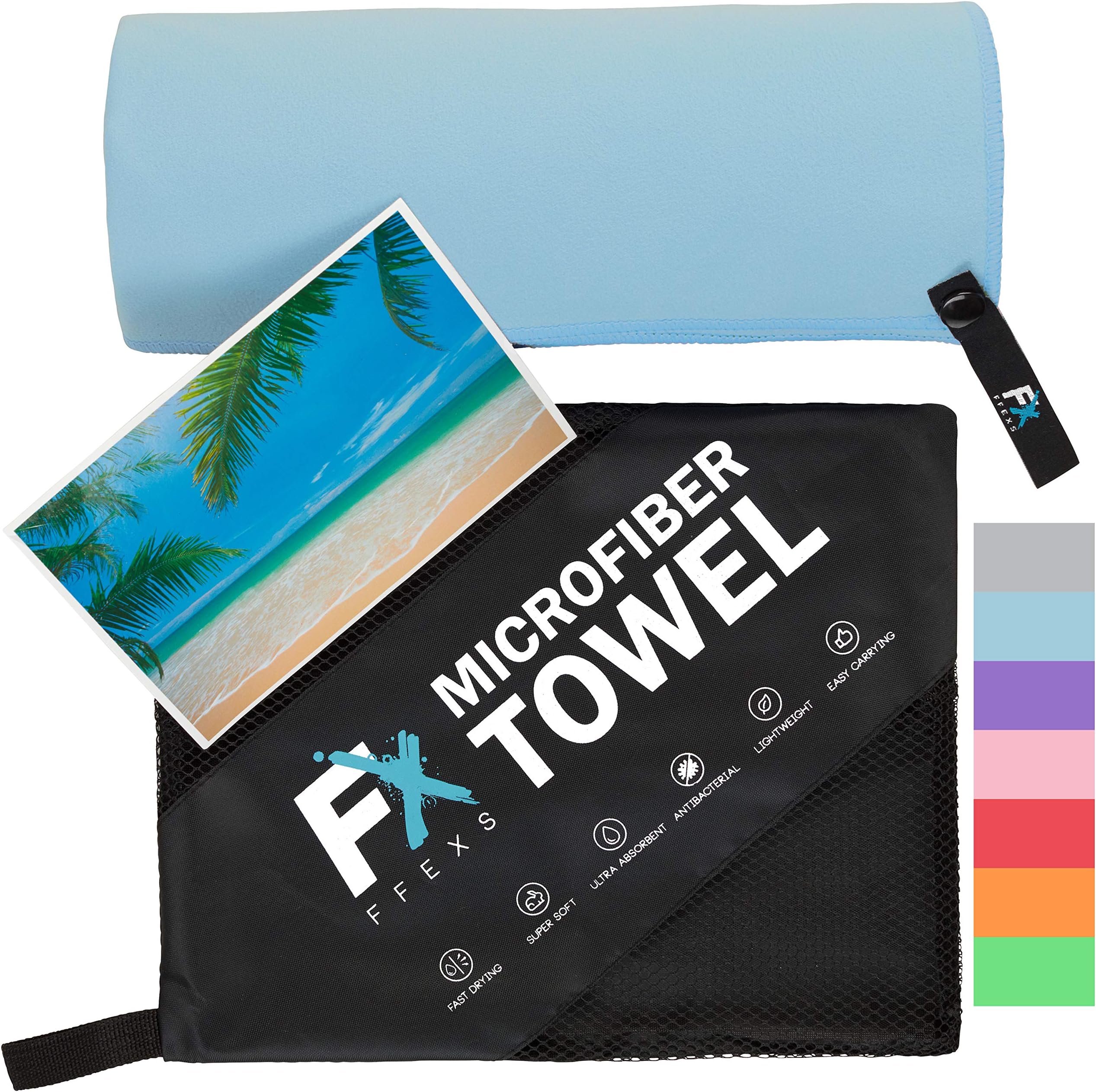 FFEXS Microfibre Towel - Super Absorbent Quick Drying Compact and Lightweight - Perfect for Gym, Fitness, Swimming, Sports, Travel, Camping, Hiking, Beach, Yoga, Pilates, Bath, Shower