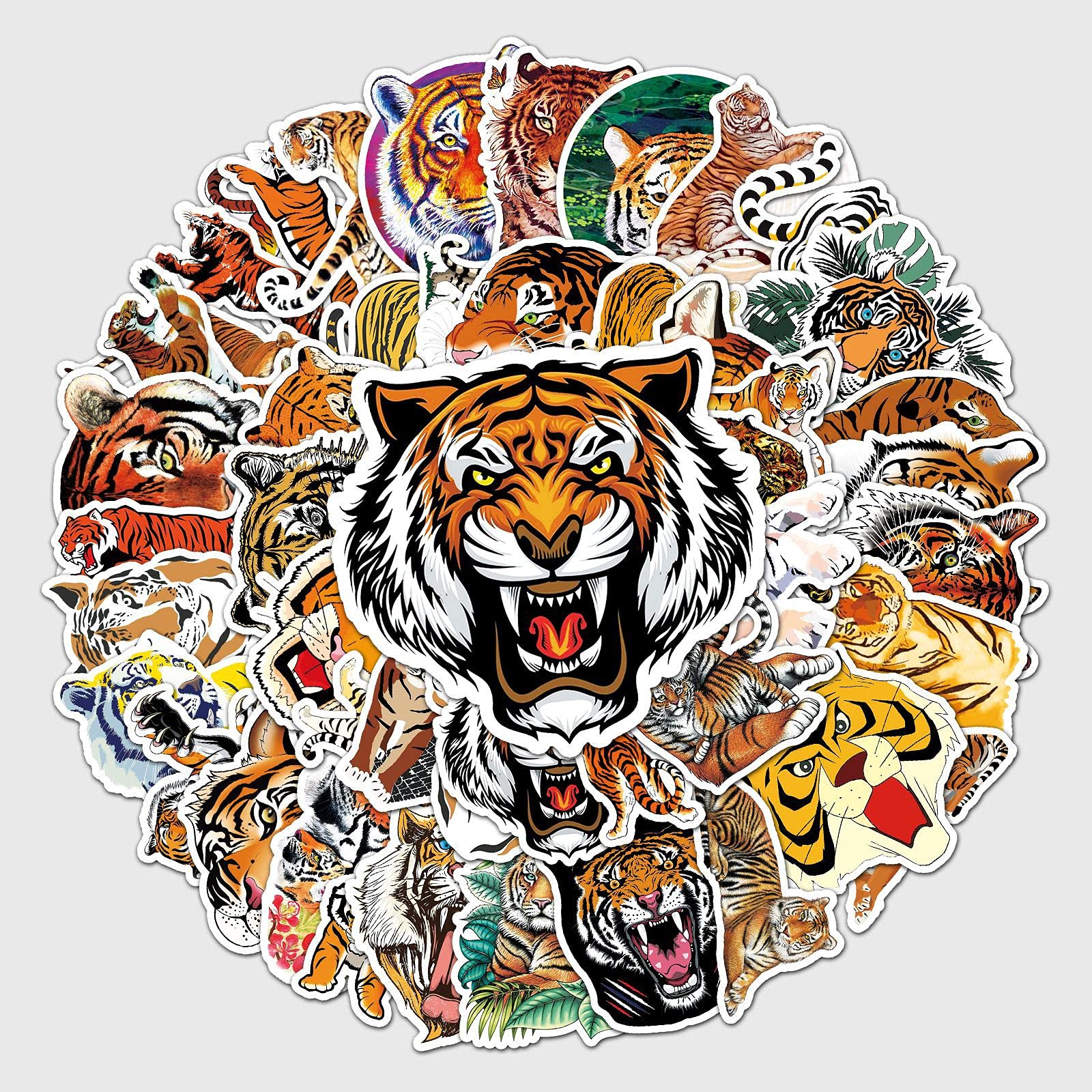 Tiger Stickers for Laptop (50 PCS),Gift for Children Teens Adults Girl Boys,Waterproof Animals(Tiger) Stickers for Water Bottle,Vinyl Stickers for Journal,Dairy,Scrapbook,Skateboard