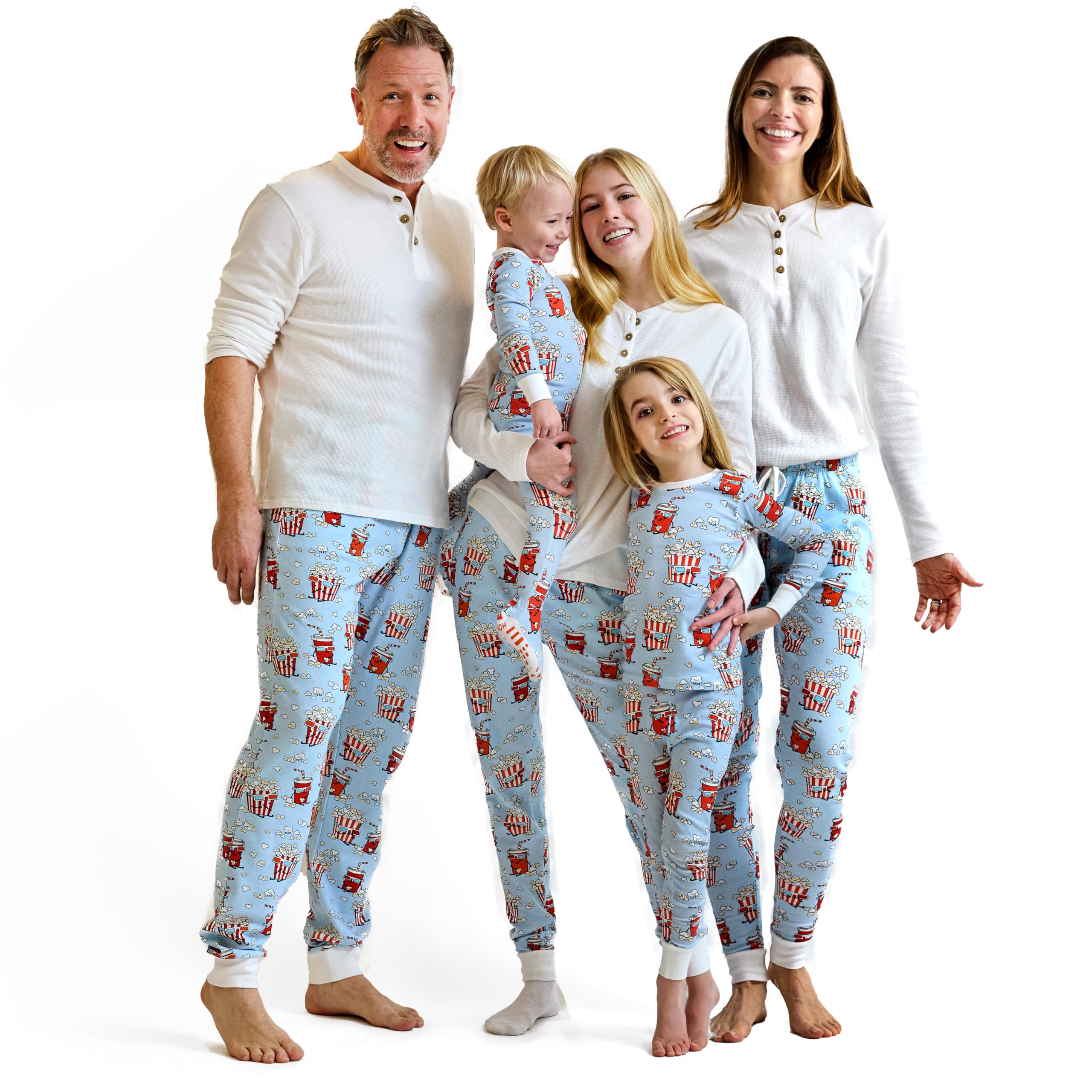 HonestBaby Family Matching Movie Pajamas Organic Cotton for Men, Women, Kids, Toddlers, Baby Boys, Girls, Unisex Pets, Cinema Snacks