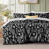 Bedsure California King Comforter Set - Black Bed Set, 3 Pieces Cute Floral Bedding, 1 Soft Reversible Botanical Flowers Comforter and 2 Pillow Shams