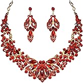 MMonesu Women Jewelry Set Rhinestone Crystal Green Bride Statement Choker Necklace Teardrop Cluster Dangle Earrings Set for Wedding Party