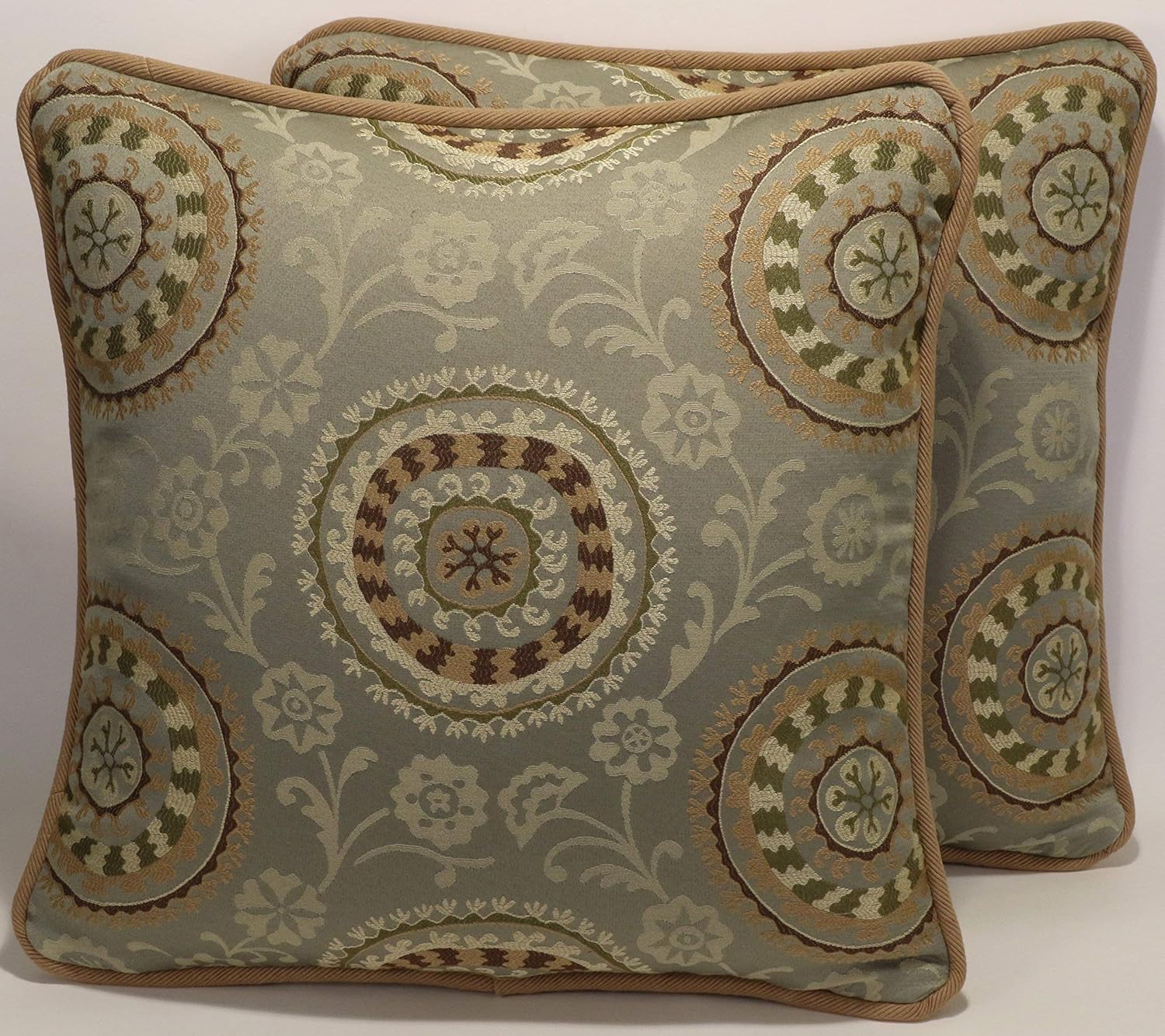 Amazon Com Set Of 2 18 Seafoam Green Brown Tan Suzani Floral
