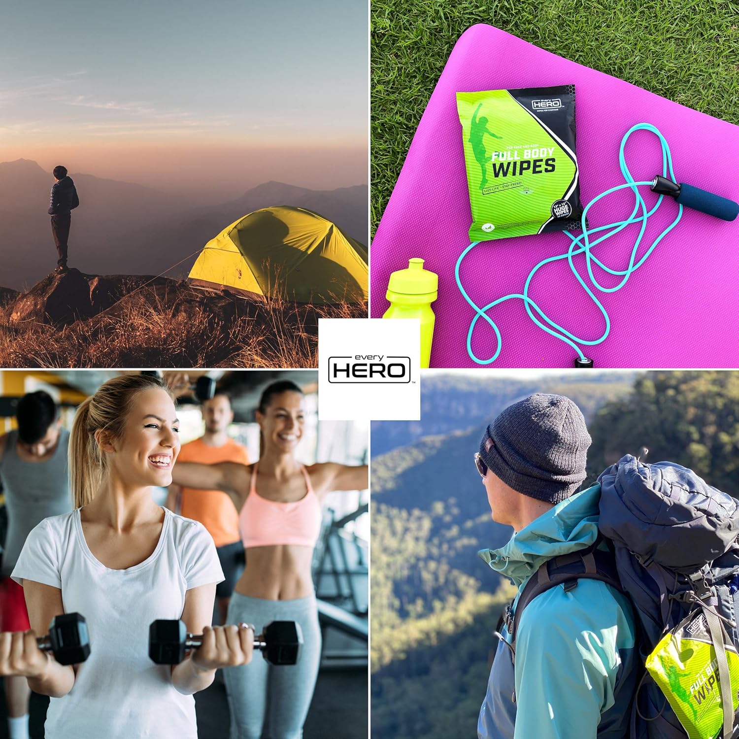 everyHERO Body Wipes 20 Count - No Shower Wipes for Adults - Extra Large for Post Workout, Camping, Travel - Unscented - Biodegradable - All Natural: Health & Personal Care