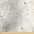 Lunarable Chinese Fabric by The Yard, Ginkgo Biloba Leaves Repeated Tree Plants Nature Theme Foliage Ornament, Decorative Satin Fabric for Home Textiles and Crafts, 2 Yards, Beige Taupe and White
