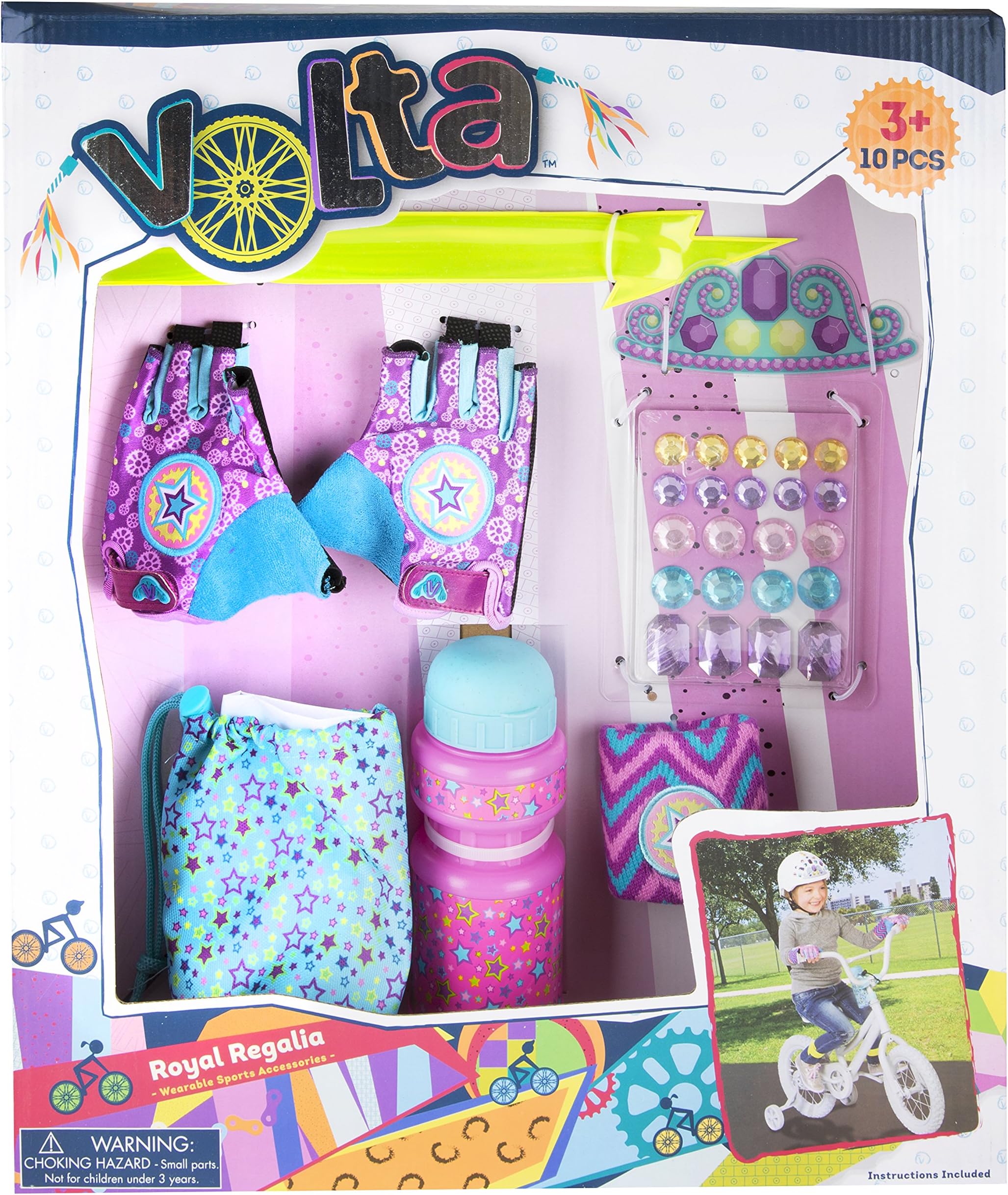 Volta Girls Bike Accessories - Royal Regalia Cut-Out Gloves with Wristband and More - 10 Pieces - Ages 3 and Up