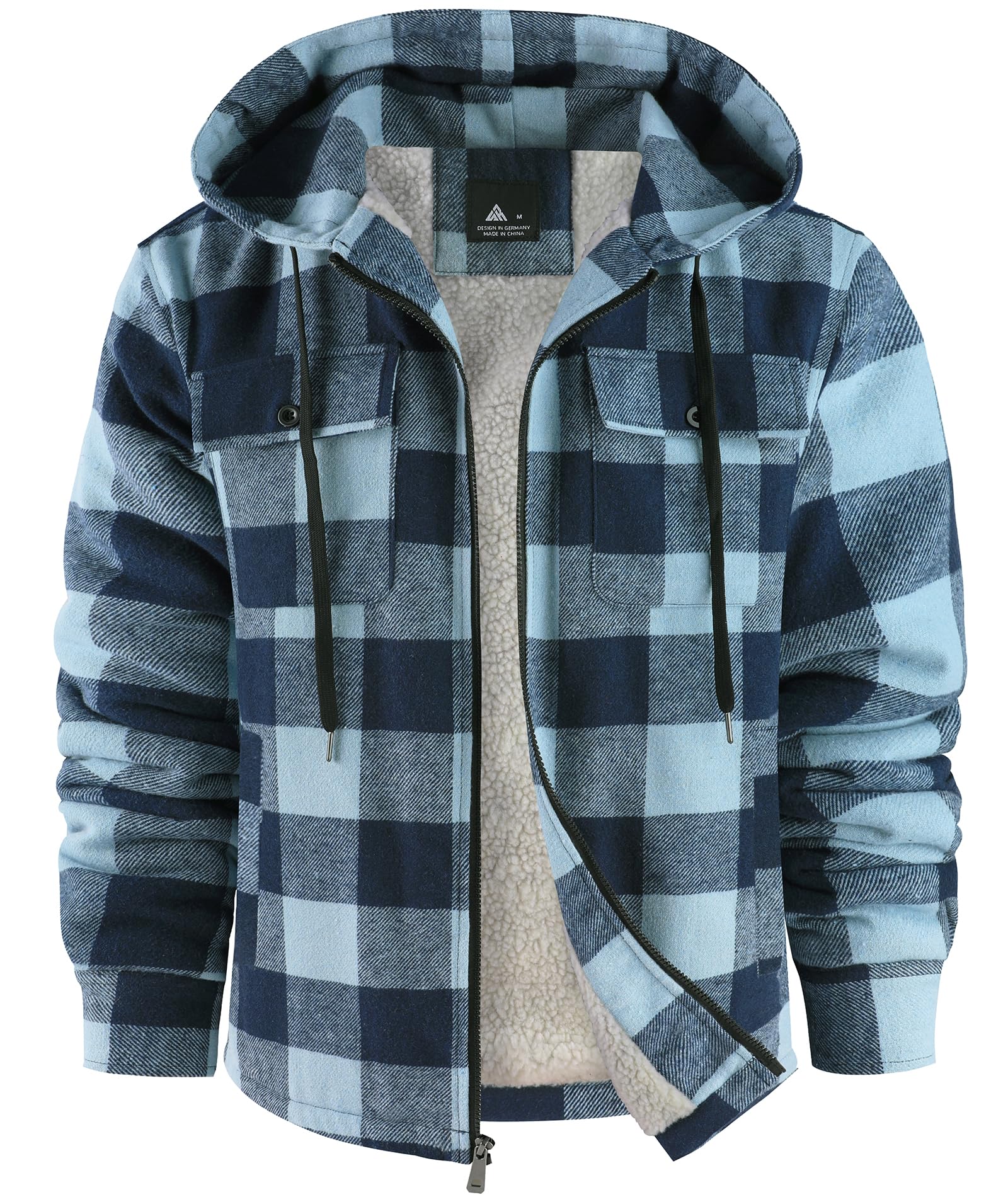 SCODI Men's Flannel Shirt Jacket Fleece Sherpa Lined Plaid Jackets Coat Full Zip Up Hoodie Winter Outwear Lightgreen Navy XL Image