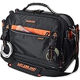 WELKINLAND 42-Pockets Tool Bag for Men, HVAC, Organizer, Electrician Tools Tote, Waterproof, Construction, Black/Orange, 16-I