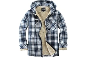 Elesuit Men's Full Zip Fleece Flannel Jackets Shirt Plaid Cotton Hoodies Soft Warm Coat for Men with Hood
