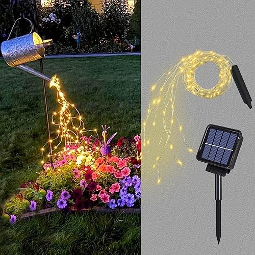 Solar Waterfall Fairy Bunch Lights Outdoor Waterproof LEDs 8 Modes Watering Can Light, Solar Powered String Lights Firefly Vine Christmas Tree Garden Decorations Gardening Gifts for Mom (Multicolor)
