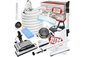 Ultra Clean Central Vacuum Carpet Attachment Kit with Adjustable Height Electric Power Nozzle - Dual Voltage 24V / 110V Hose 