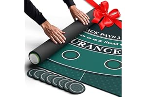 Newverest Blackjack Mat 70" x 35", Blackjack Table Top for Home Game Nights with Friends | Black Jack Casino Table Topper, Poker Mat Layout in Zipper Storage Bag with 8 Coasters in Gift-Ready Box