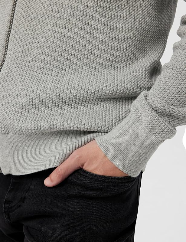 Cardigan avec Fermeture Éclair Homme Structure Baseball Zip Through sans Capuche, Gris (Light Grey Heather), 3XL — photo 5 sur 6