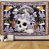 Uspring Mushroom Tapestries Skull Skeleton, Leaves, Large Purple Tapestry for Bedroom, Wall Hanging for Room (51.2 x 59.1 inches)