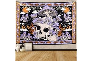 Uspring Mushroom Tapestries Skull Skeleton, Leaves, Large Purple Tapestry for Bedroom, Wall Hanging for Room (51.2 x 59.1 inches)