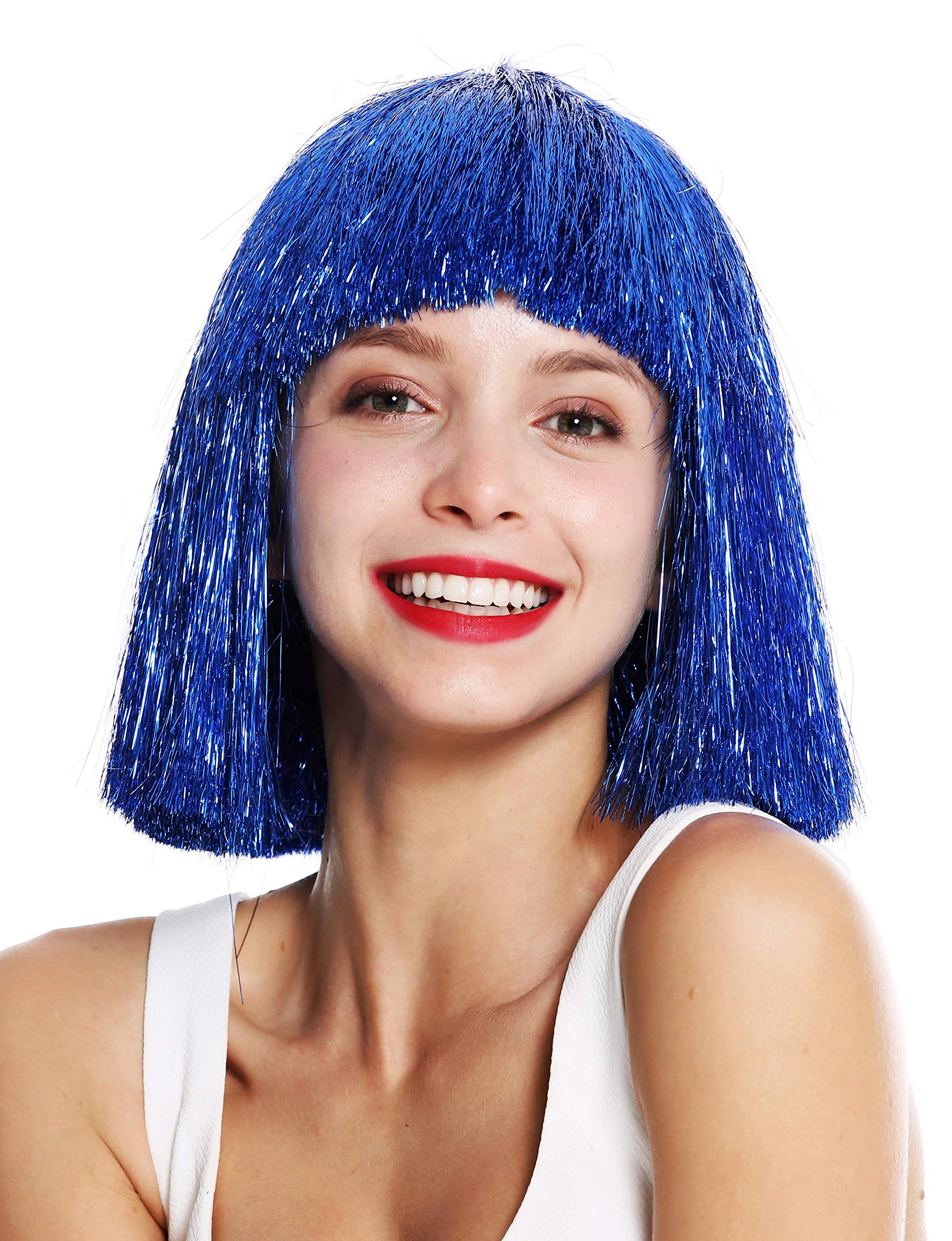 WIG ME UP - VK-42-TN16 quality women's wig sleek fringe shoulder length blue tinsel glitter