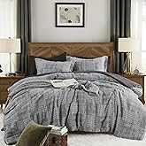 MaiRêve Charcoal Grey Queen Comforter Set, Textured Design Grey Crinkle Bed in A Bag Queen Size, Queen Comforter Set with 7 Pieces with Comforter, Sheets, Pillowcases & Shams 90"x 90"