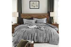 MaiRêve Charcoal Grey Queen Comforter Set, Textured Design Grey Crinkle Bed in A Bag Queen Size, Queen Comforter Set with 7 Pieces with Comforter, Sheets, Pillowcases & Shams 90"x 90"