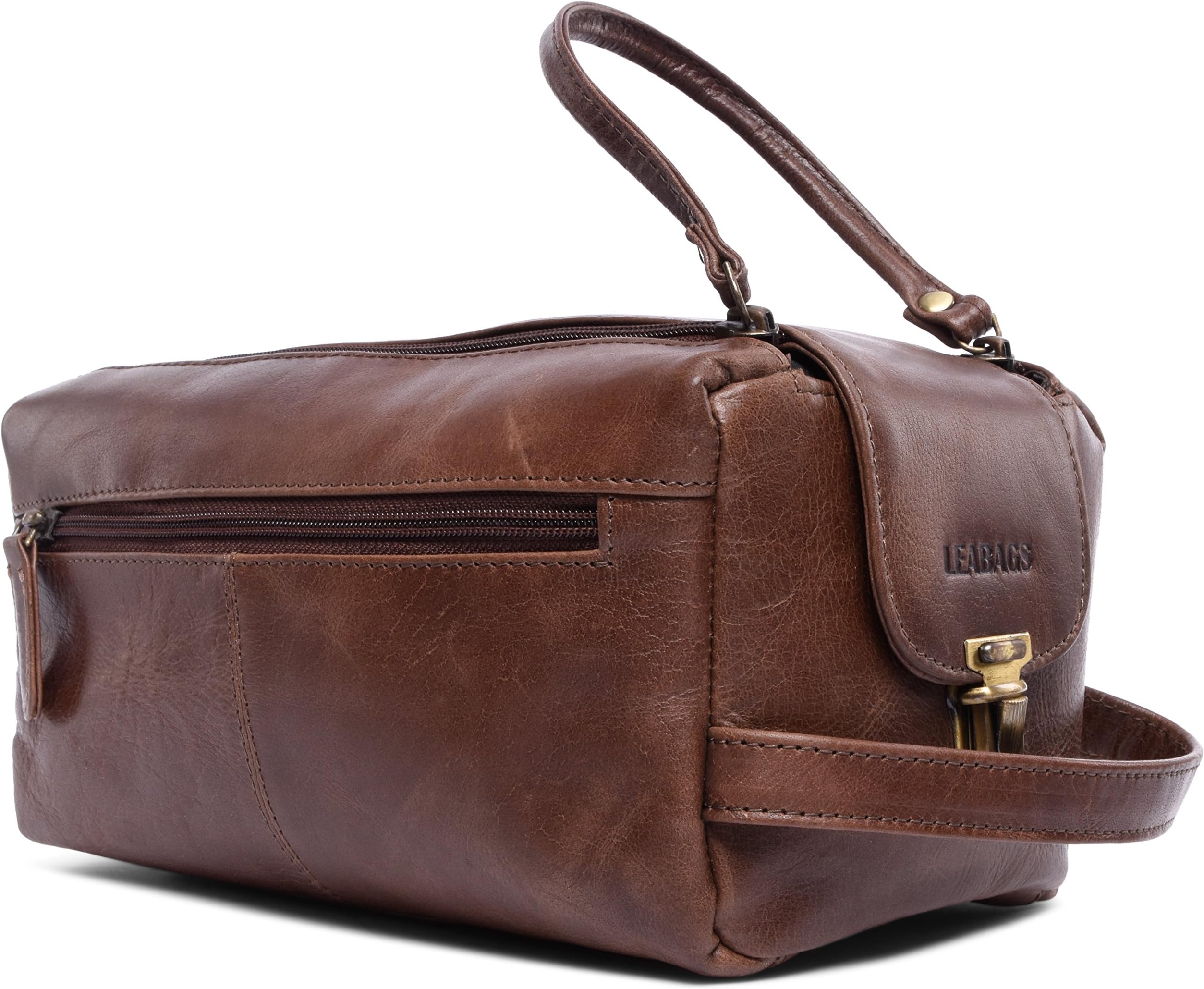 LEABAGS Palm Bay genuine buffalo leather toiletry bag in vintage style