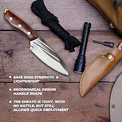 AOSILEY Pocket Fixed Blade Knife with Wood Handle