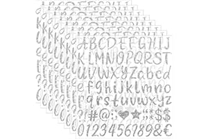 STICEARD 648 PCS Letter Stickers Glitter Alphabet Stickers Self Adhesive Waterproof Vinyl Small ABC Letters for Graduation Cap Water Bottles Cup Mailbox Number Scrapbooking Notebook Sign Crafts Decor(8,Silver)