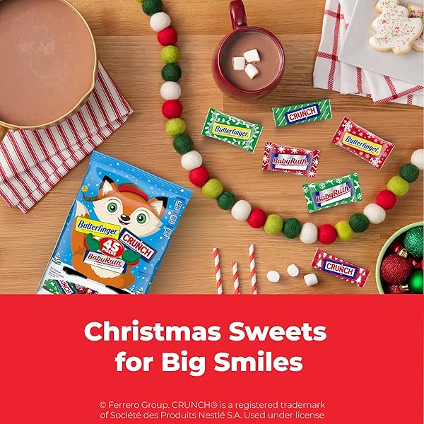 BUTTERFINGER, CRUNCH AND BABY RUTH ASSORTED MINIS, INDIVIDUALLY WRAPPED HOLIDAY CANDY VARIETY PACK, 45 COUNT, 16.2 OZ