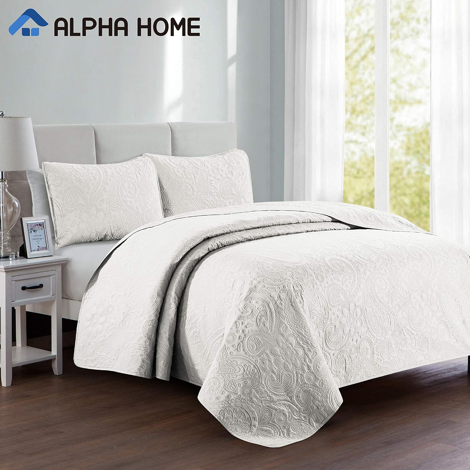 ALPHA HOME 2-Piece Lightweight Bedspread Set, Comforter Bedding Quilt Set, Twin Size, Ivory: Home & Kitchen