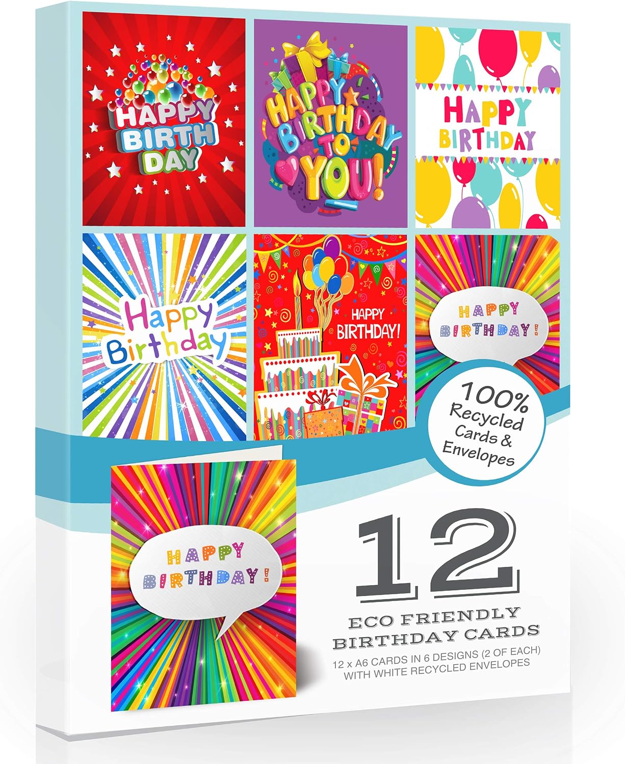 Olivia Samuel 12 x Multipack Birthday Cards & Envelopes Great value pack comprising 6 different designs (2 of Each). Made in the UK