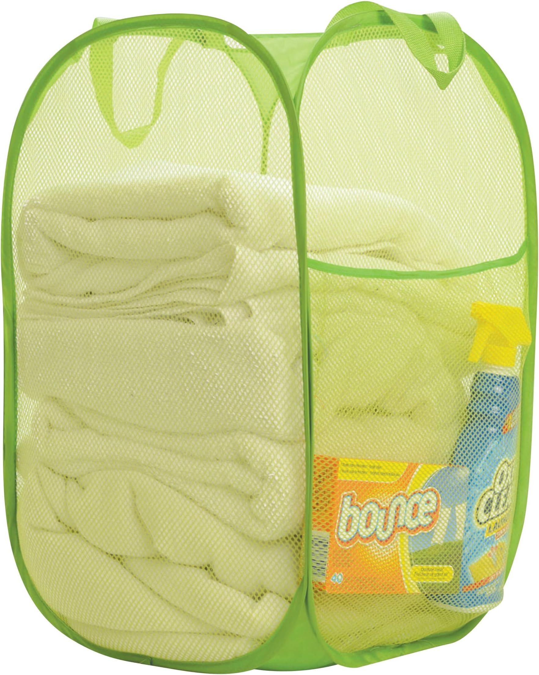 Premium Heavy-Duty Mesh Pop-Up Clothes Laundry Hamper - Home & College Essentials Green (14"x14"x24")
