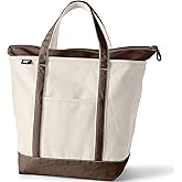 Lands' End Natural Zip Top Canvas Tote Bag Natural/brown Root Large