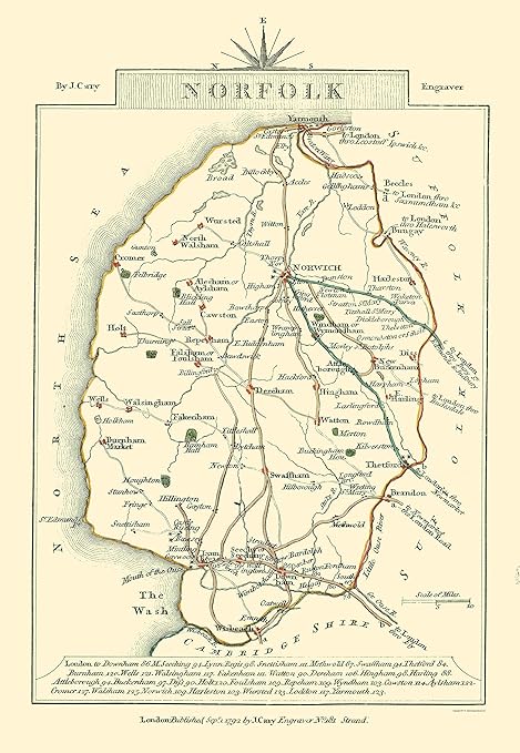 Amazon Com Maps Of The Past Norfolk County England Cary 1792 23 00 X 33 27 Matte Art Paper Posters Prints