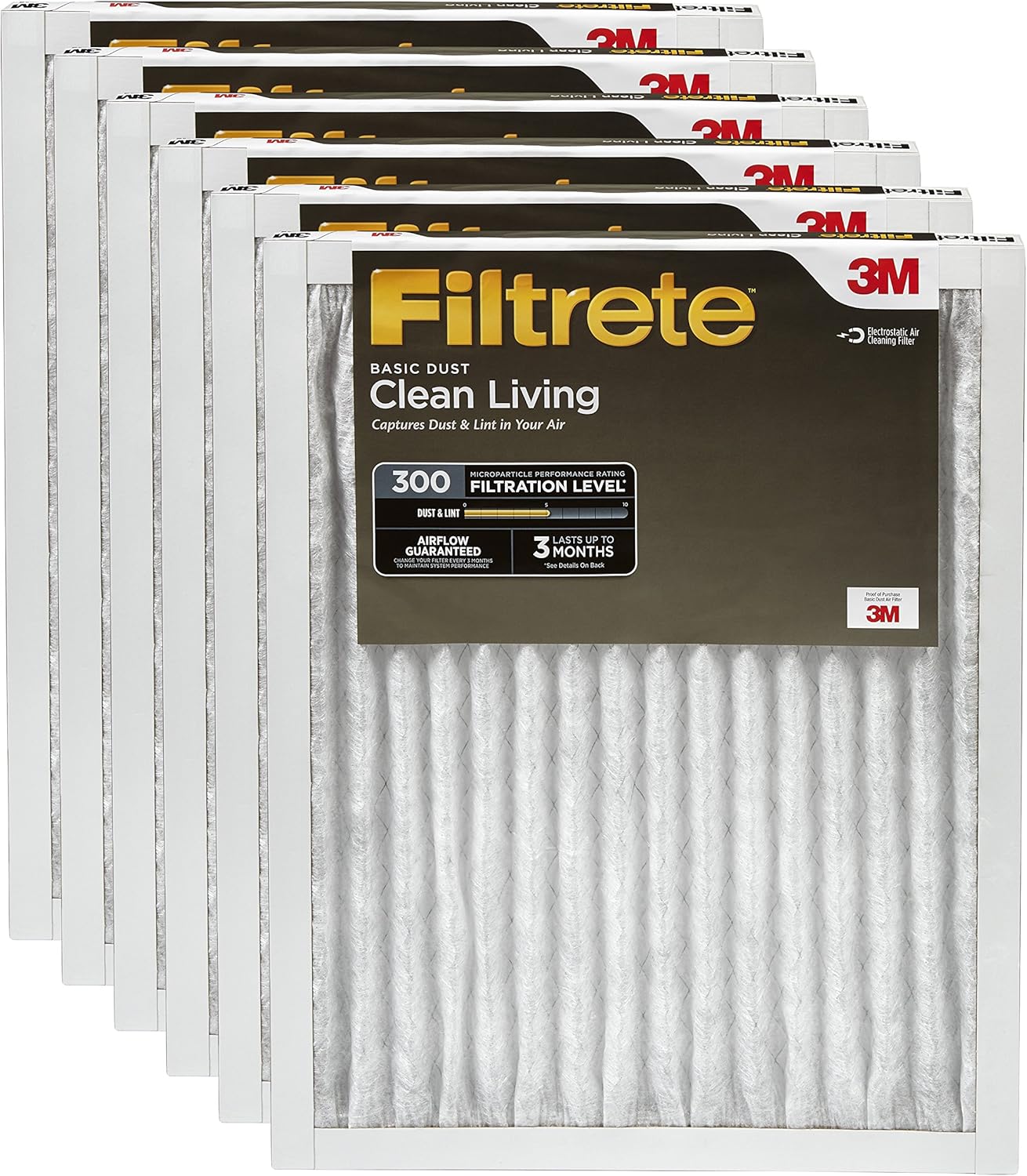 Filtrete MPR 300, 12x30x1, AC Furnace Air Filter, Clean Living Basic Dust, 6-Pack